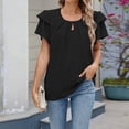 thumbnail image 2 of Bainana Casual T Shirt For Women Solid Color Short Sleeve Crew Neck Tops With Hollow Out Double Layer Fashion Stylish Ladies Dailywear Tee Shirt Black Size Xl, 2 of 5