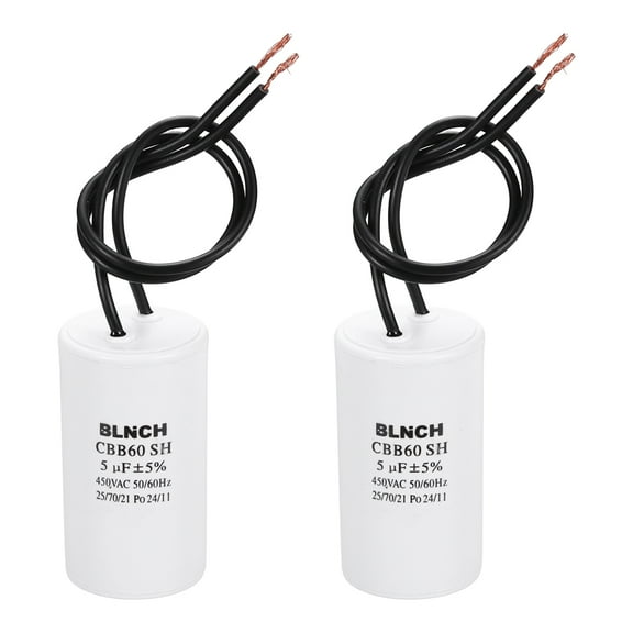 Uxcell 2 Pcs CBB60 Running Capacitor, 5uF 450V 2 Wire Electric Air Compressor Motor Run Starting Capacitor for Washing Machine, Refrigerator, Air Conditioner, White