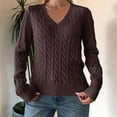 thumbnail image 4 of Women Long Sleeve Cable Knit Sweater Fashion V Neck Fitted Pullover Top Business Casual Fall Outfits Brown M, 4 of 7