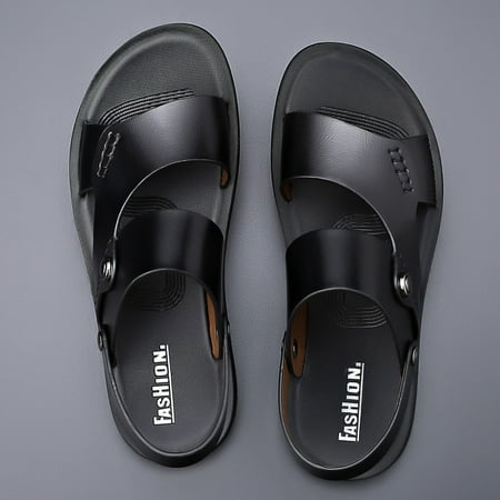 Men Sandals Summer Men Slide Slippers Outdoor Non-Slip Shoes Beach Slip-On Sandals (Color : Black  Size : 43 Code)