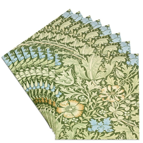 3dRose, Image of William Morris Green And Blue Floral Pattern, Set of 8 Ceramic Tile Coasters