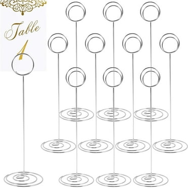 12Pcs Table Number Holder 8.66inch Tall Metal Iron Place Card Holder Lightweight Picture Holder Stand Portable Round Shape Photo Memo Note Holder for Office Wedding Party