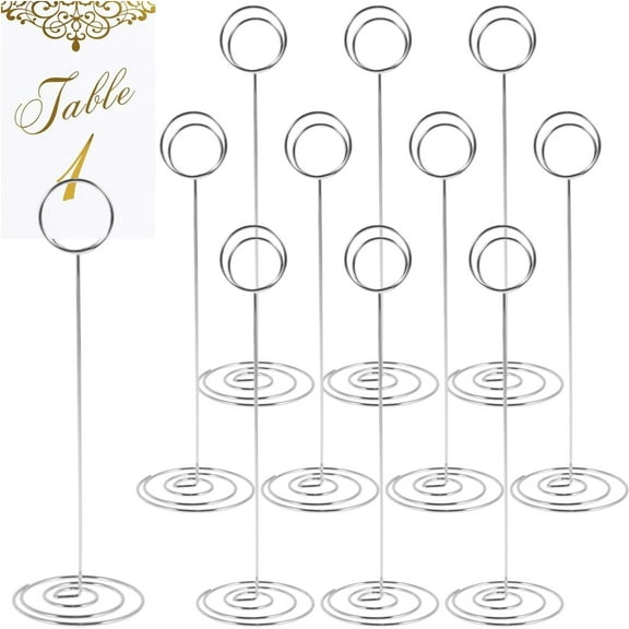 12Pcs Table Number Holder 8.66inch Tall Metal Iron Place Card Holder Lightweight Picture Holder Stand Portable Round Shape Photo Memo Note Holder for Office Wedding Party