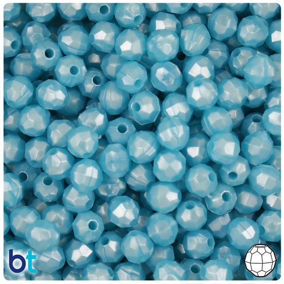 BeadTin Light Blue Pearl 8mm Faceted Round Plastic Beads (450pcs)