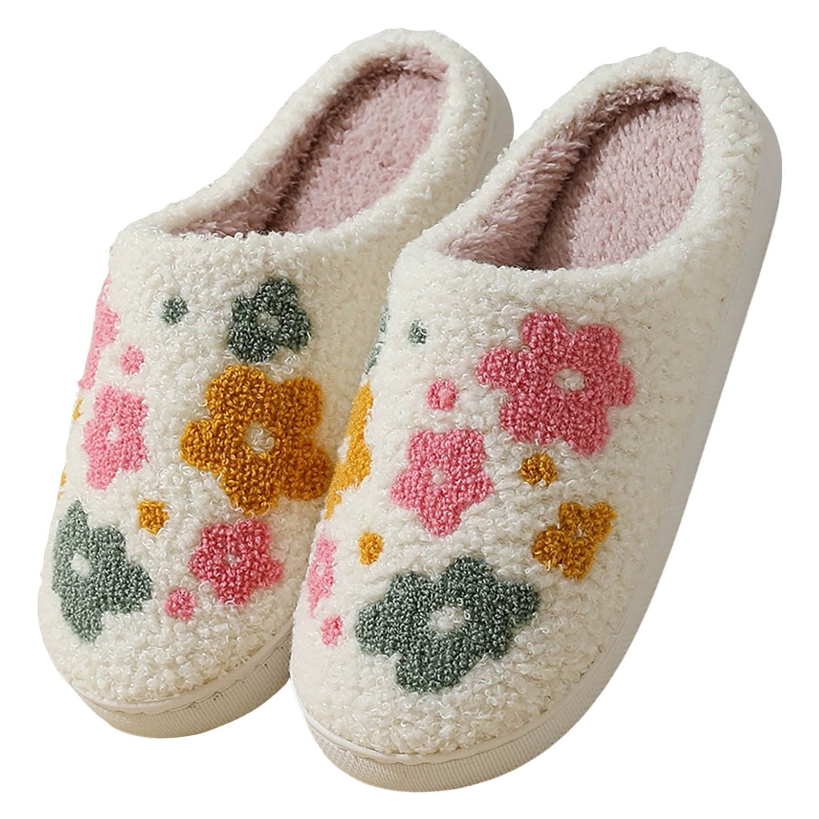 Leozcaa Womens Slippers Print Flower Winter Warm Memory Foam