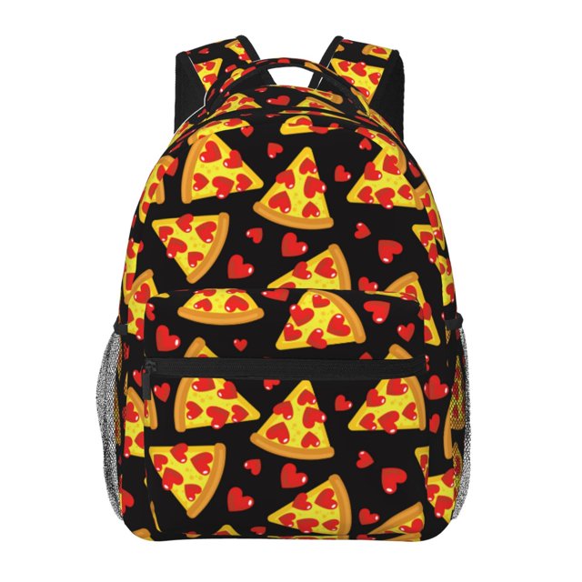 Lsque Cartoon Pizza Pattern Casual Backpack for School, Work, Travel – Adjustable Straps, Multiple Compartments – Ergonomic Design, Fits Laptops and Tablets-One Size
