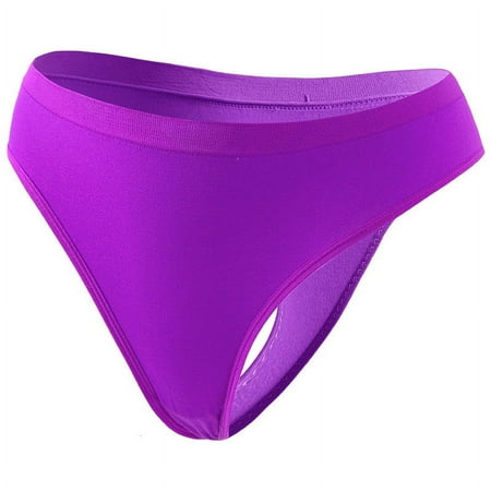 Scyoekwg Womens Underwear Ladies Underpants Hipster Panties Solid Color Stretchy Comfort Knickers Low Waisted Underwear Underpants(Purple L)
