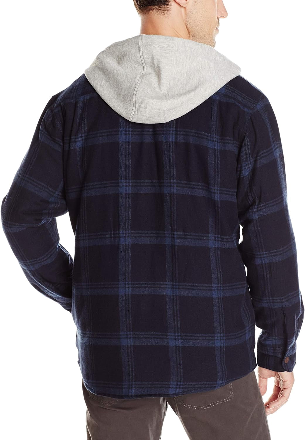 Wrangler&nbsp;Authentics Men's Long Sleeve Quilted Lined Flannel Shirt Jacket with Hood Medium Total Eclipse With Heather