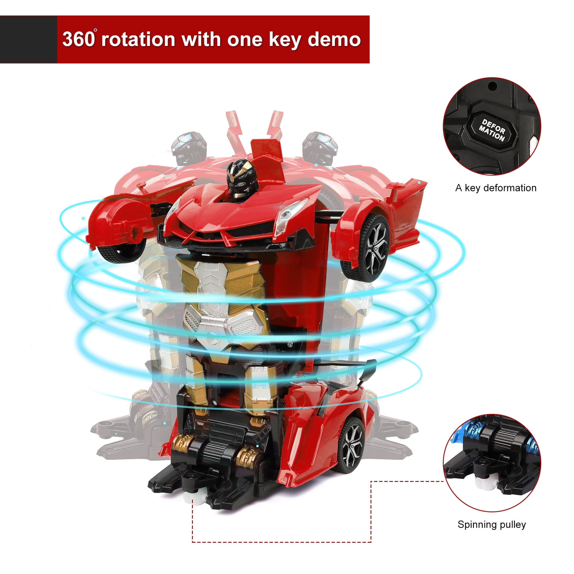 Carsky Remote Control Car,Transform Robot Toys 1:18 RC Cars for Kids,Red, 2.4Ghz 360°Rotating Stunt Race Car Toys for Kids Boys 5-8.