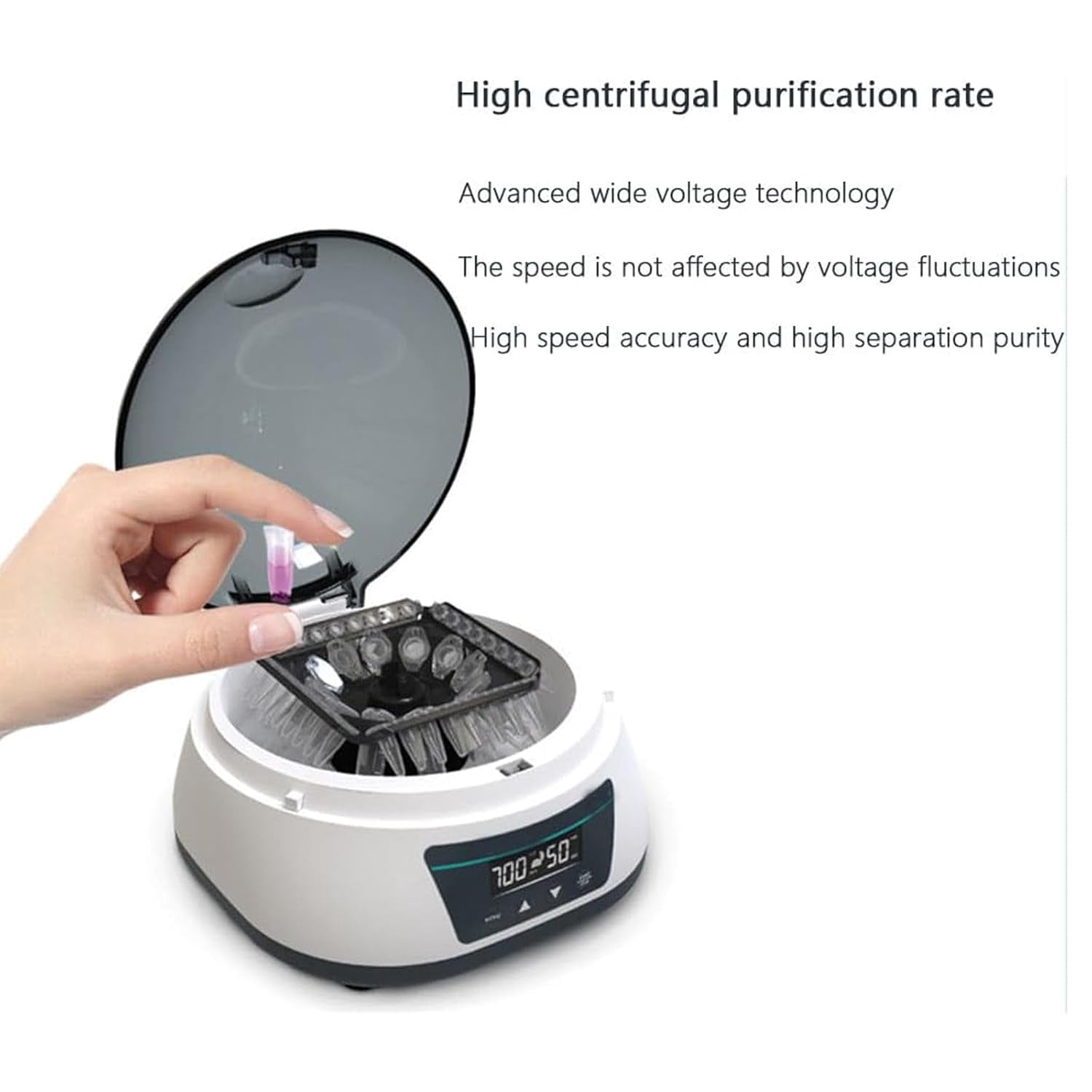 Lab Benchtop Centrifuges with Adjustable RPM & Digital Display LCD, Mini Centrifuge for 0.2/0.5/1.5/2ml Scientific Test Tubes Micro Centrifuge, 5000-7000 RPM/1680-3286 xg