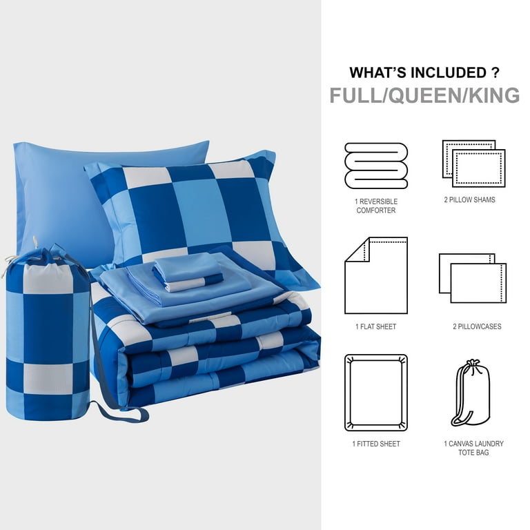Comforter Case とSheet Mainstays 7-Piece Reversible Bed in a Bag with Laundry Tote, Blue