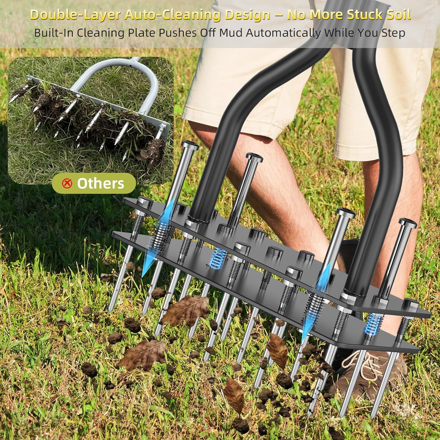 Lawn Aerator Tool, 15 Spike for Compacted Soil, Heavy Duty Yard with Foot Plate, Grass & Soil Care, Easy-to-Use Hand Small