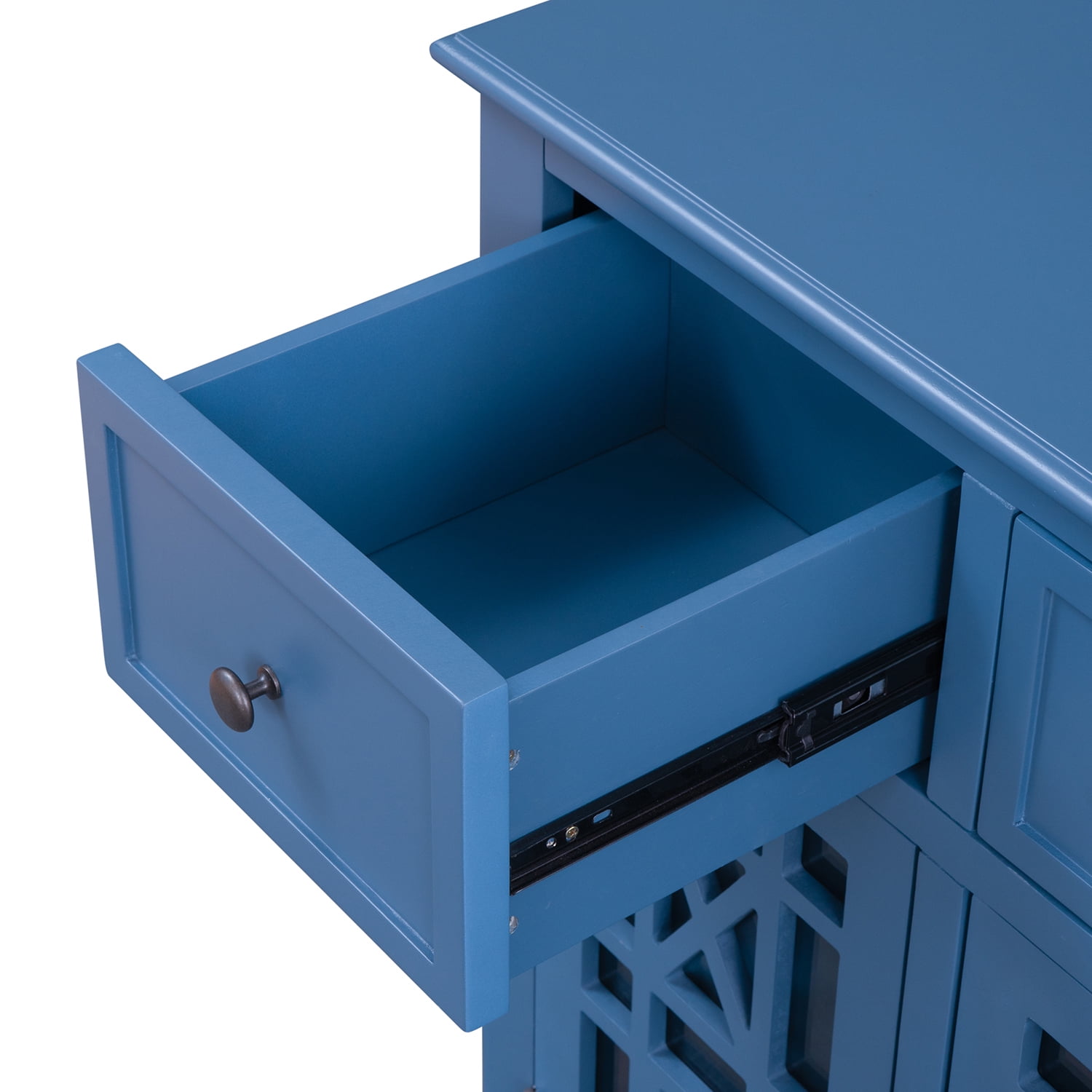 Kadyn 35.4" Wood Storage Cabinet, Modern Console Table with 3 Doors, 3 Drawers and Interior Shelf, Solid Wood Entryway Storage Cabinet for Kitchen Living Room, Dark Blue Kadyn 35.4" Wood Storage Cabinet, Modern Console Table with 3 Doors, 3 Drawers and Interior Shelf, Solid Wood Entryway Storage Cabinet for Kitchen Living Room, Dark Blue