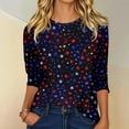 thumbnail image 2 of 250th Anniversary USA Shirts for Women Plus Size 3/4 Sleeve T-Shirts Loose USA Flag Print Pullover 4th of July Celebration Party Tops Independence Day Patriotic Round Neck Blouses Dark Blue L, 2 of 4