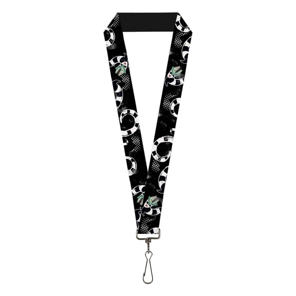 Warner Bros. Horror Movies Lanyard, Beetlejuice Sandworm Halftone Repeat Black Gray, Elastic