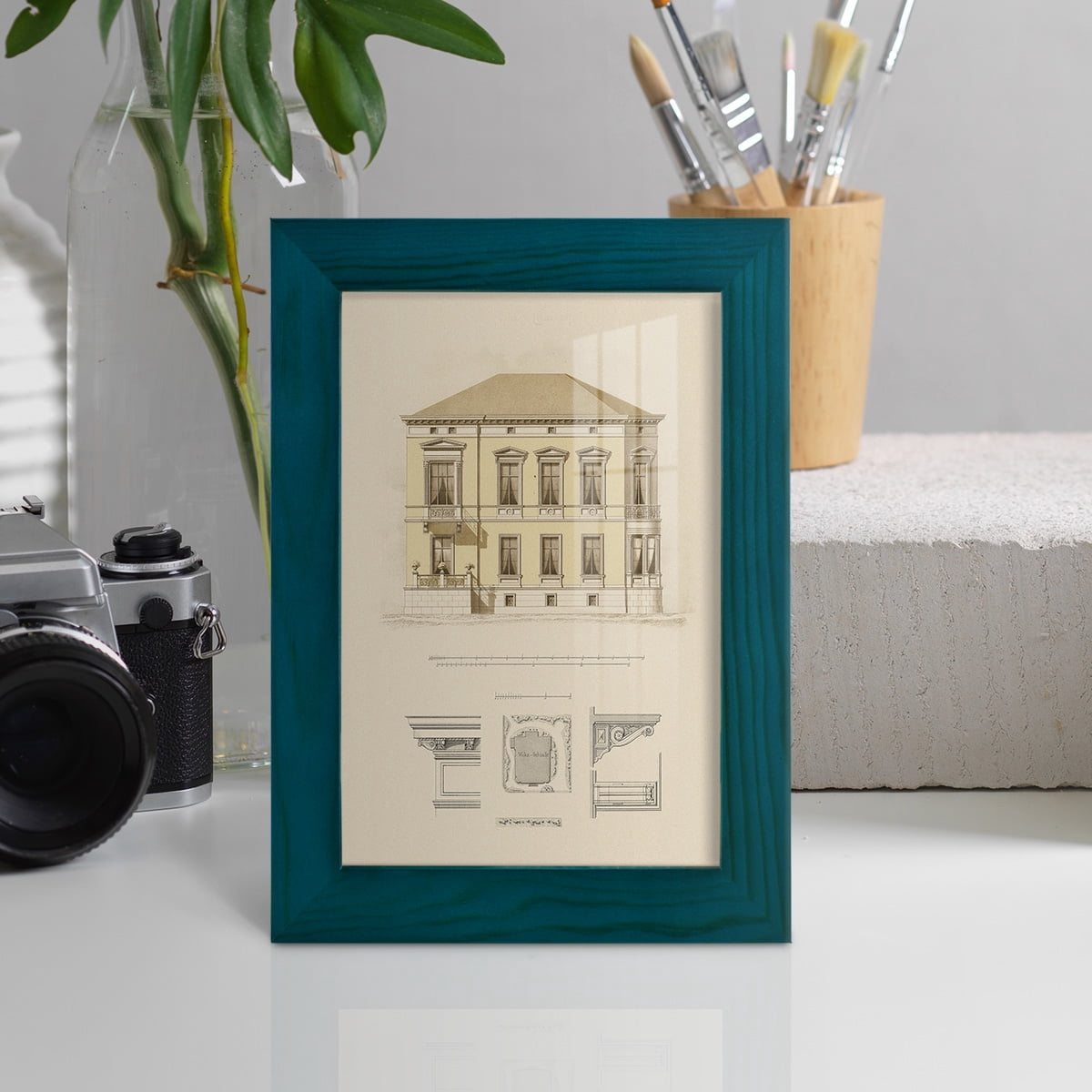 Estate and Plan VI -Framed Print w/glass-Ocean Blue