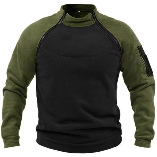 Suéter de cuello alto para hombre, primavera y otoño, suelto, de doble manga, de color a juego, para exteriores, cálido, transpirable, chaqueta táctica para hombre