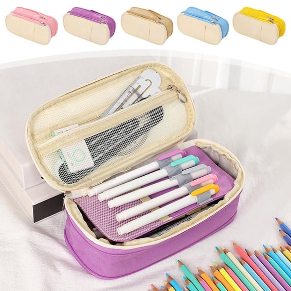 Under $1 Pencil Case, Large Capacity Nylon Spandex Stationery Bag, Simple Multi-Layer Makeup Pouch for College Office by PALIFEUR