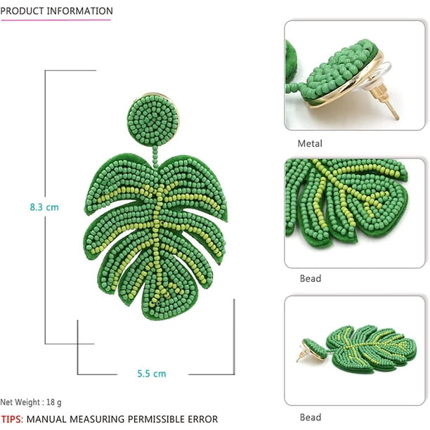 Htooq Multi Style Palm Leaf Earrings Handmade Bohemia Tree Seed Bead Braided Beaded Plant Leaves Statement Resin Drop Dangle Earring Jewelry For Women