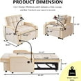 thumbnail image 3 of Convertible Sleeper Sofa, 3-in-1 Futon with USB Ports, Cup Holder & Phone Pocket, for Small Spaces, White, 3 of 9