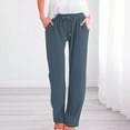 thumbnail image 5 of Bovemsi Casual Pants for Women Womens Daily Elastic Waist Straight Solid Color Loose Long Corduroy Trousers Beach Trousers with Pockets, 5 of 9
