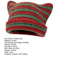 thumbnail image 7 of Women Knitted Hat Kitty Ears Striped Contrast Color High Elasticity Anti-slip Soft Thick Warm Windproof Unisex No Brim Winter Beanie Cap, 7 of 7