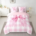 thumbnail image 2 of Castle Fairy Cute Ribbon Bow Twin Bedding Sets,Pink White Checkered Bedding Comforter Set, 2 of 8