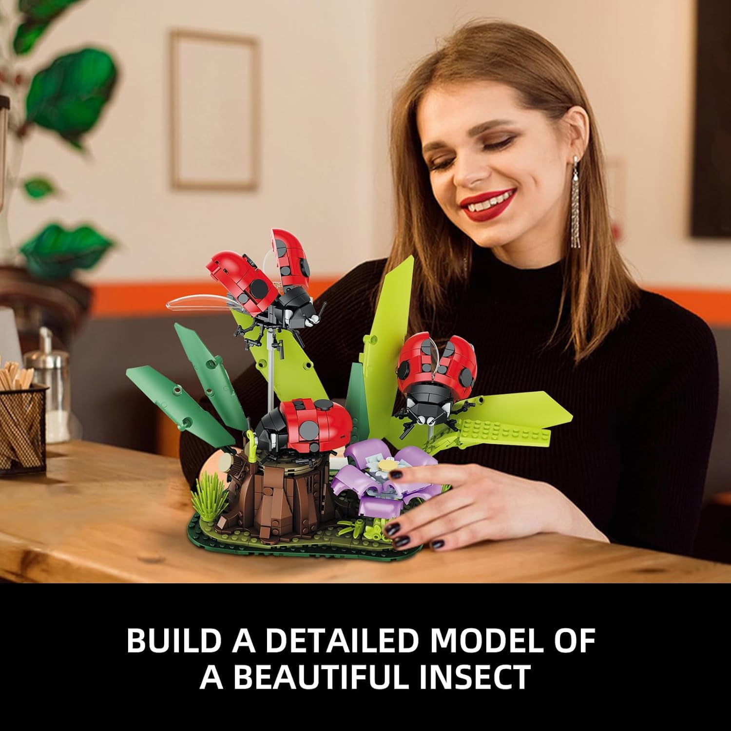PISONIC Flowers & Ladybug Insect Collection Building Set, Insects and Tree Plants for Nature Decor, Ideas Gift Bug Building Toy for Adults Boys Girls (741 PCS)