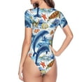 thumbnail image 4 of Easygdp Marine Animals Women's One-Piece Swimsuit Slim Fit Crew Neck Bodysuit Athletic Swimwear with Concealed Buckle - Medium, 4 of 9
