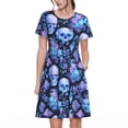 thumbnail image 1 of Balery Skull blue crystal flower Vestidos sueltos de manga corta para mujer, vestidos de verano 2025, vestidos casuales de corte A con vuelo., 1 of 6