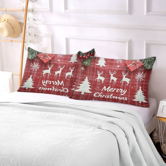 Pillow Case Plush Pillow Gift Reindeer with Red Plaid Pattern Case standard size/King size/Queen size Bed Pillow Pillowcases