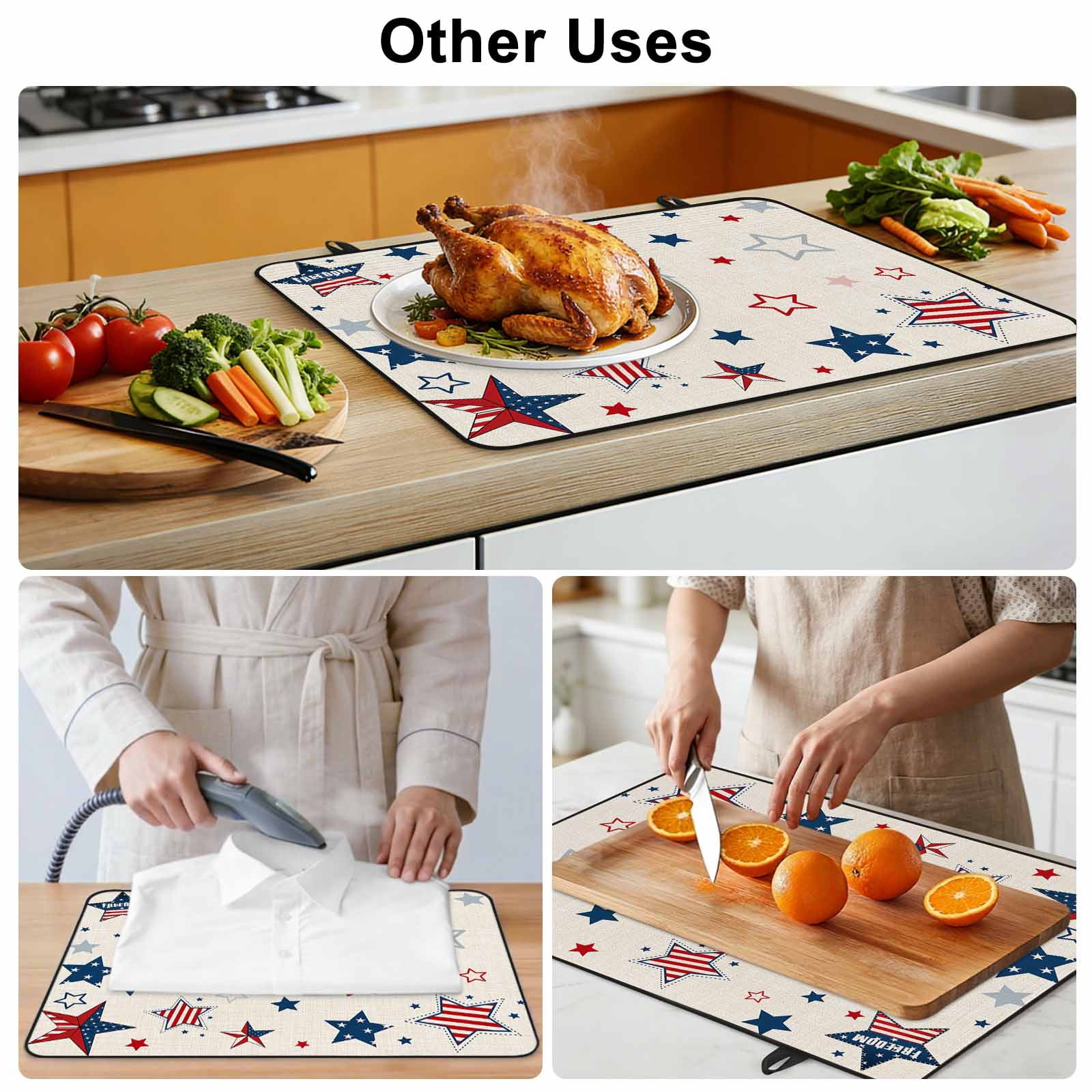 4th of July Stars Stove Top Cover for Electric Stove, Heat-proof & Non Slip Glass Top Stove Cover Protector, US Flag burlap Texture Kitchen Flat Cooktop Rubber Mat 24x21 Inches