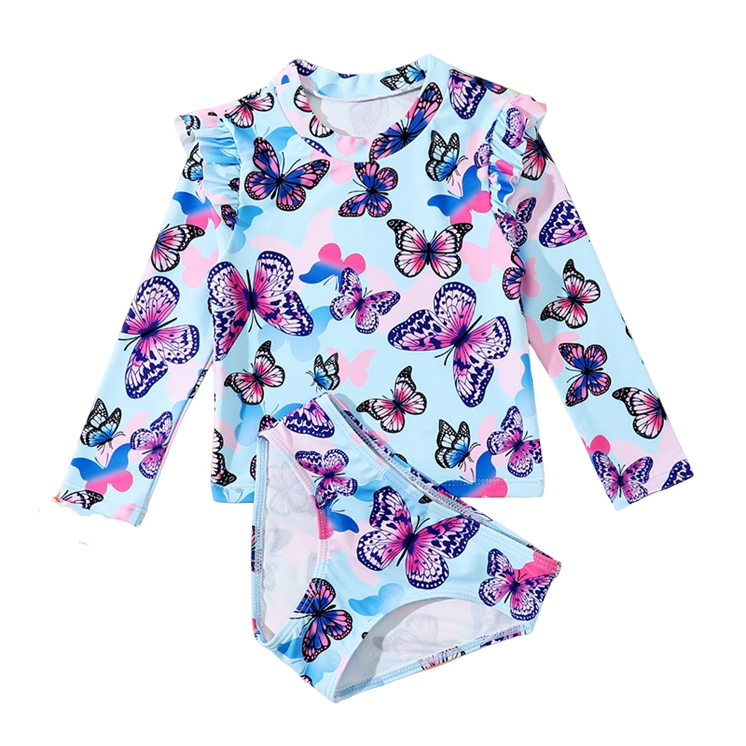 Phenas Girls Long Sleeve Rashguard Swimsuit Set Two Piece Bathing Suit