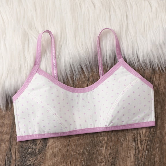 hengsof Growing Girls Polka Dot Lightly Padded Sports Bras Removable Cup Wire Free Bralette Soft Support School Sports Size 9-12 Years