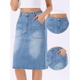 thumbnail image 2 of DARING DIVA Women's Back Slit Pockets Knee Length Stretch Jean Skirts X-Small Blue, 2 of 7