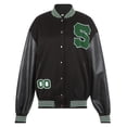 thumbnail image 1 of ITFABS Women Leather Long Sleeve Letter Embroidery Oversized Baseball Jackets, 1 of 8