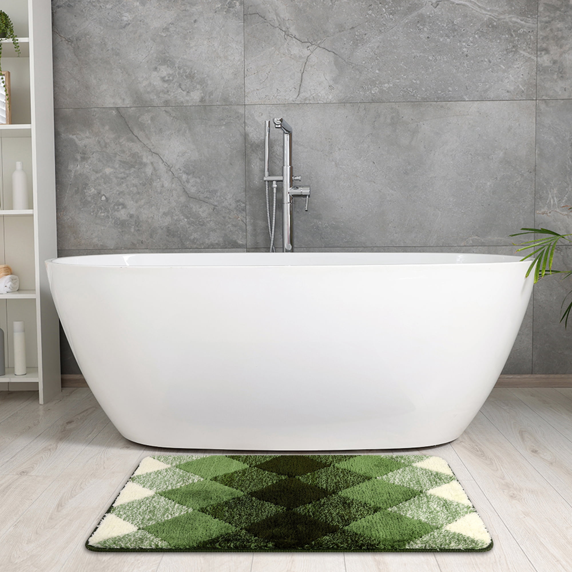 Unique Bargains Geometric Pattern Bathroom Rug Mat Soft Absorbent Bath Mat Non-Slip Carpet Green 20" x 32"