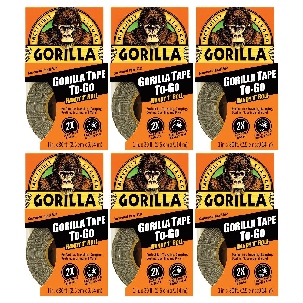 Gorilla Tape ToGo Travel Size Roll 1 in x 30 ft Black Double Thick Adhesive Hand Tearable