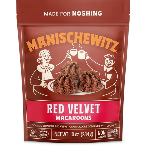 Manischewitz Red Velvet Coconut YPF5 Macaroons, 10 Ounce Resealable Bag, Certified Gluten Free, Kosher for Passover