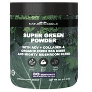Natures Eagle Greens Powder with Collagen Peptides - Superfood Super Greens Powder - ACV + Irish Sea Moss - Mushroom Infused Digestion & Detox Superfood Blend - Natural Mixed Berry Tea Flavor