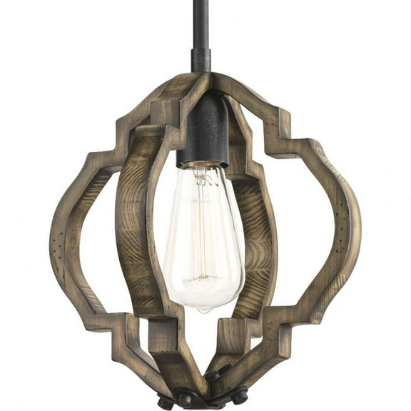 Progress Lighting, Spicewood Collection, 1-Light Mini-Pendant, Gilded Iron, Quatrefoil Pattern Shade