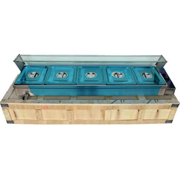 EQCOTWEA 5-Pan Commercial Bain Marie Buffet Food Warmer Steam Table with Glass Shield