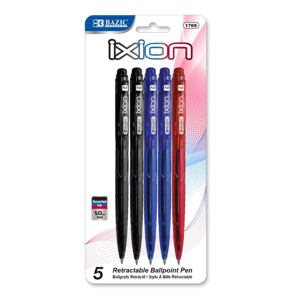 Details about   12ct BLACK RETRACTABLE BALLPOINT PENS 1MM SMOOTH Bazic IXION Home Office School