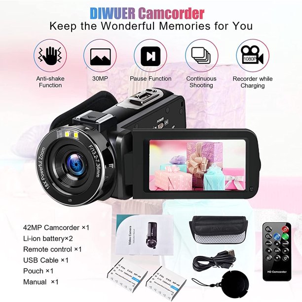 Cámara Digital de 2,7 K, videocámaras con pantalla táctil giratoria de 3,0 pulgadas, IR visión nocturna, Zoom 18X, batería wtih, regalo DV