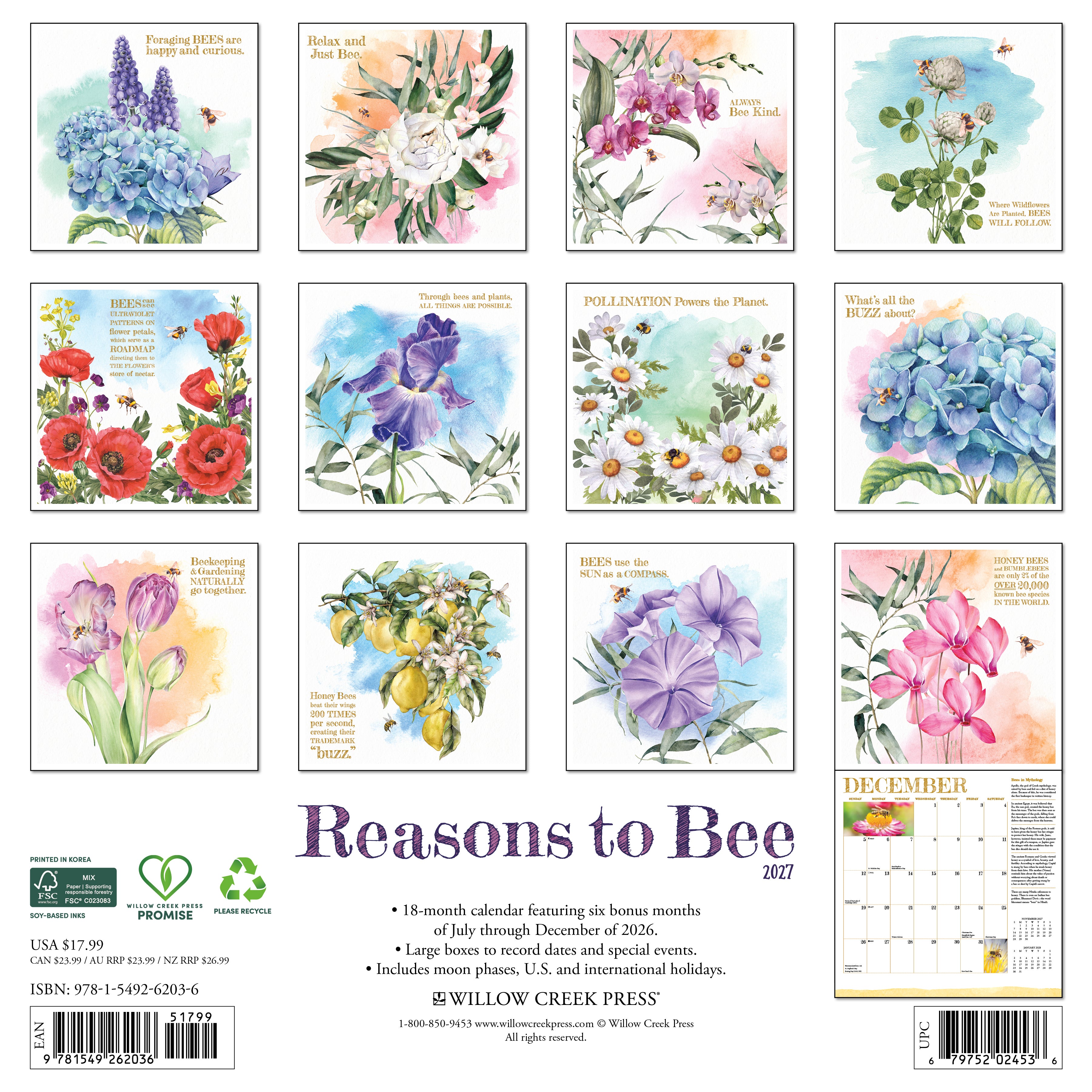 Willow Creek Press, Reasons to Bee 2027 Wall Calendar