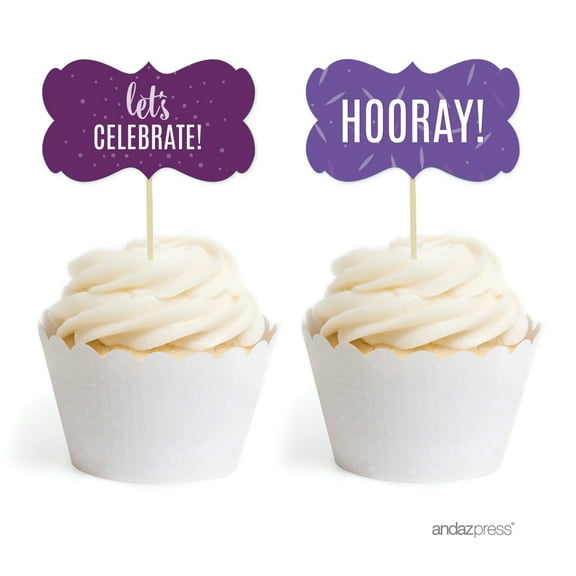 Lavender, Plum, Royal Purple Party, Fancy Frame Cupcake Toppers, 18-Pack