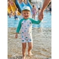 thumbnail image 5 of BemeyourBBs Newborn Baby Boy Girl One Piece Swimsuit With Sun Hat Infant Bathing Suit Rash Guard Sea Animal Octopus Print Long Sleeve Zipper Swimwear Summer Beachwear, 5 of 9