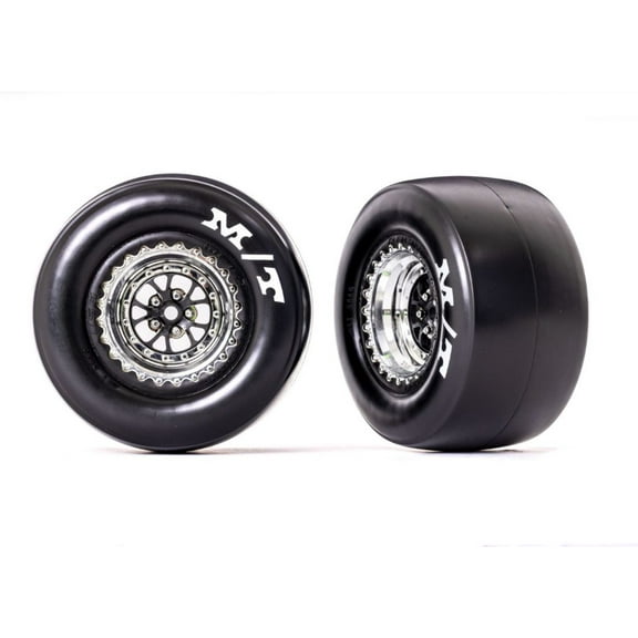 Traxxas Drag Slash Rear Pre-Mounted Sticky Tires (Black  Chrome) (2) w/Weld Wheels  12mm Hex