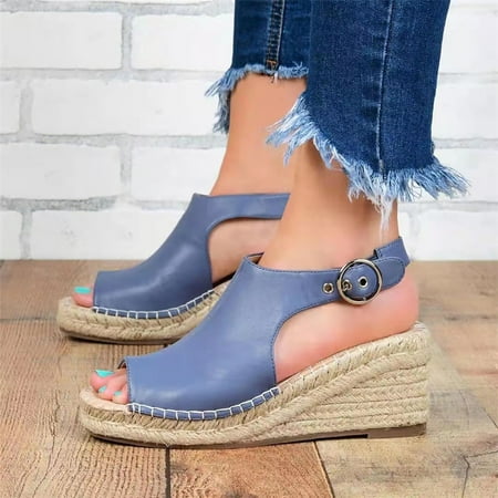 

LnjYIGJ Women s Wedges Shoes European And American Roman Straw Wedge High Heel Fish Mouth Sandals