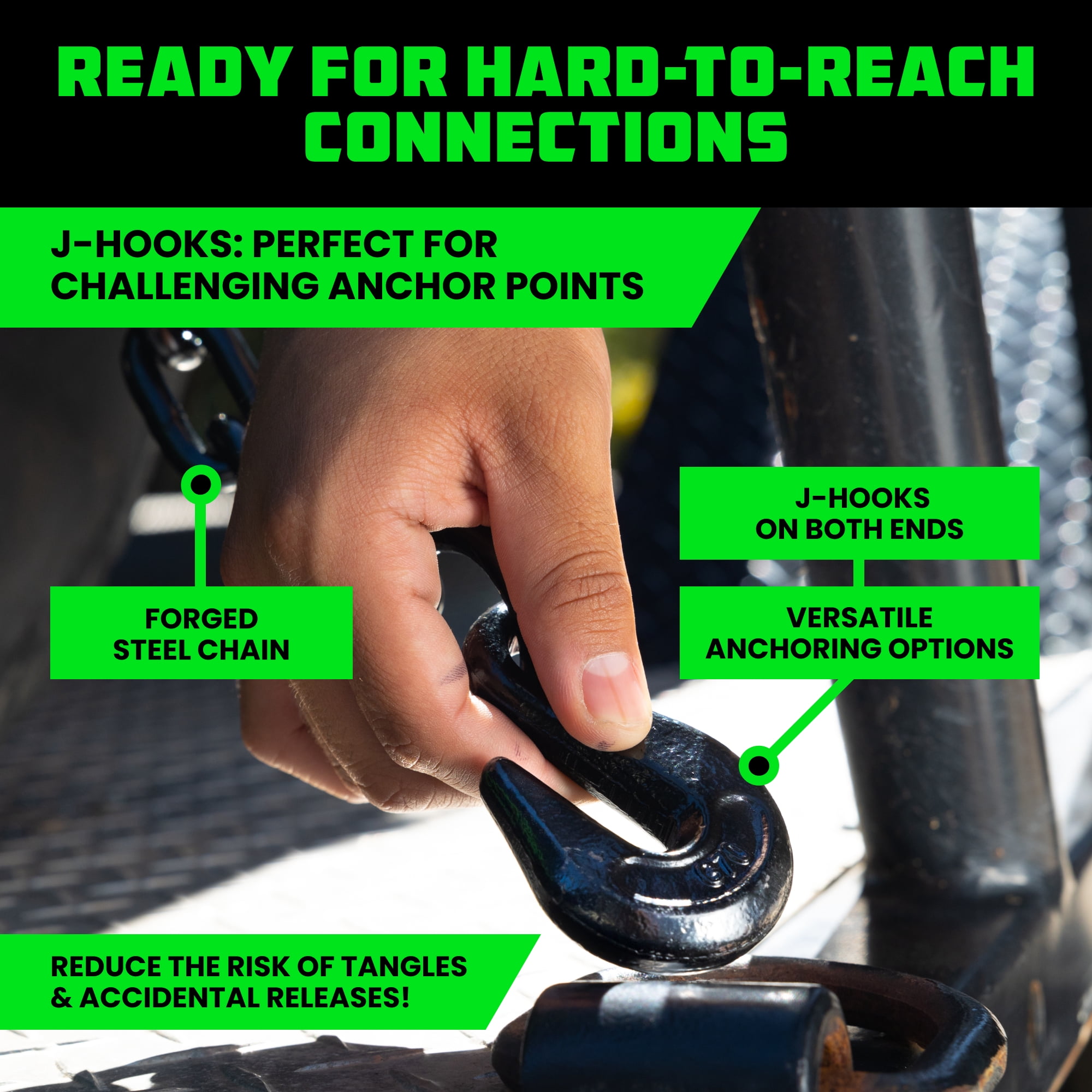 Rhino USA Heavy Duty 2" x 8' Car Tie Down Straps with J Hook - 10,000lb Break Strength (Green 4Pack)